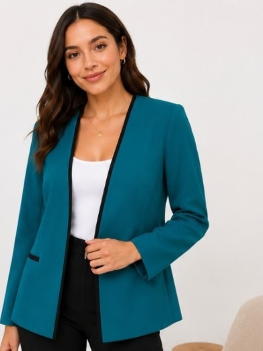 Evan Picone Teal Blazer with Black Trim